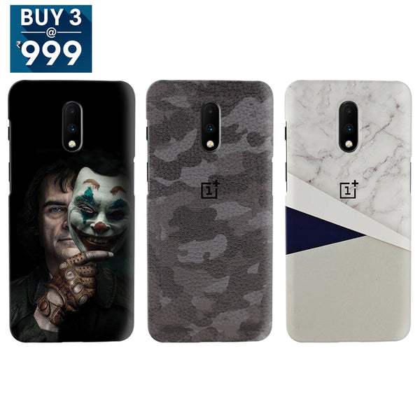 Combo Offer On Joker, Camo And Marble And Blue Pattern Mobile Case For Oneplus 6T ( Pack Of 3 )