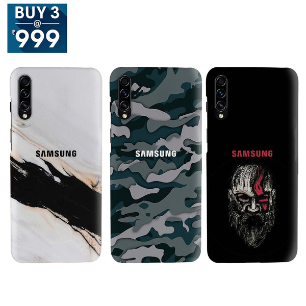 Combo Offer On Natural Marble, Beard And Green Camo Pattern Mobile Case For Galaxy A50 ( Pack Of 3 )