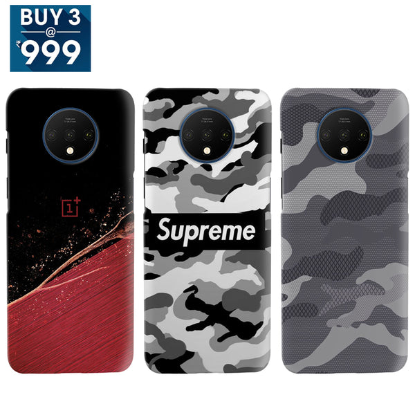 Combo Offer On Red And Black , Superme And Camo Pattern Mobile Case For Oneplus 7T  ( Pack Of 3 )
