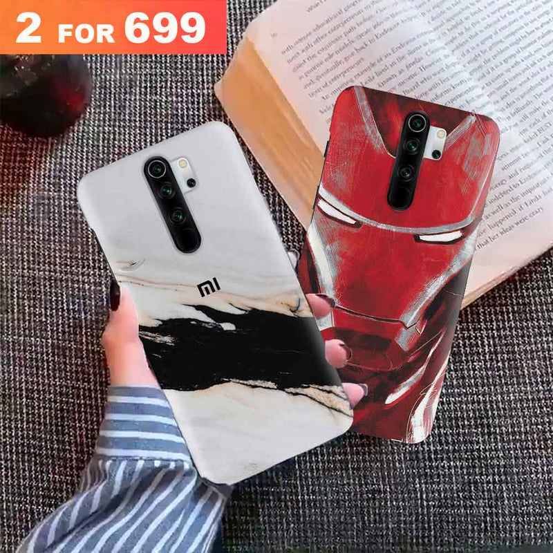 Combo Offer On Iron Man And Marble Pattern Mobile Case For Redmi Note 8 Pro ( Pack Of 2 )