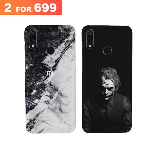 Combo Offer On Black And White Joker And Marble Pattern Mobile Case For Redmi Note 7 Pro ( Pack Of 2 )