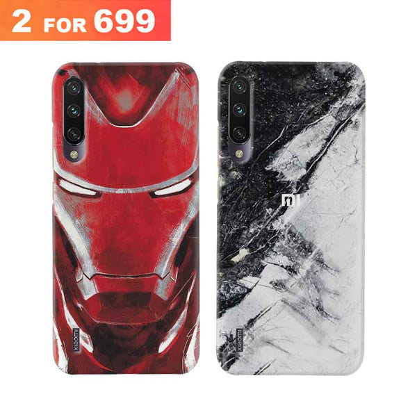 Combo Offer On Iron Man And Marble Pattern Mobile Case For Redmi A3 ( Pack Of 2 )