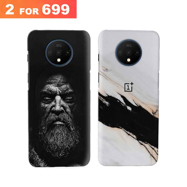 Combo Offer On Beard And Marble Pattern Mobile Case For Oneplus 7T ( Pack Of 2 )