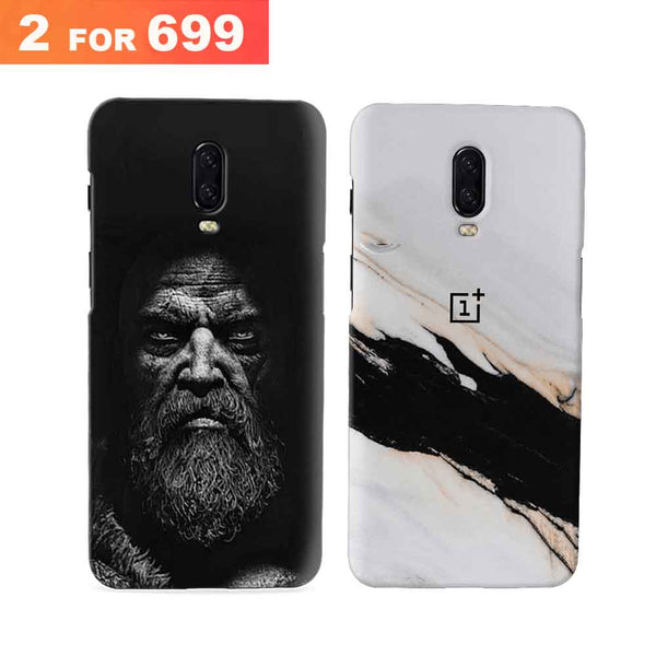 Combo Offer On Beard And Marble Pattern Mobile Case For Oneplus 6T ( Pack Of 2 )
