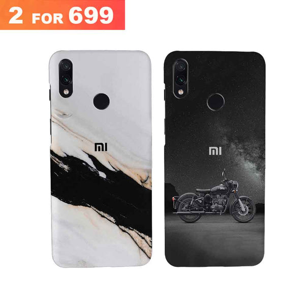 Combo Offer On Biker And Marble Pattern Mobile Case For Redmi Note 7 Pro ( Pack Of 2 )