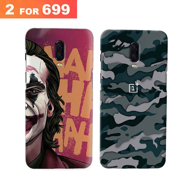 Combo Offer On Joker And Green Camo Pattern Mobile Case For Oneplus 6T ( Pack Of 2 )