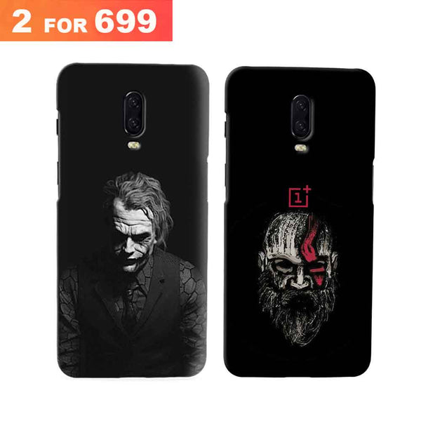 Combo Offer On Black And White Joker And Beard Old Man Pattern Mobile Case For Oneplus 6T ( Pack Of 2 )