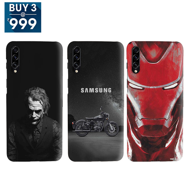 Combo Offer On Biker, Iron Man And Joker Pattern Mobile Case For Galaxy A50S ( Pack Of 3 )