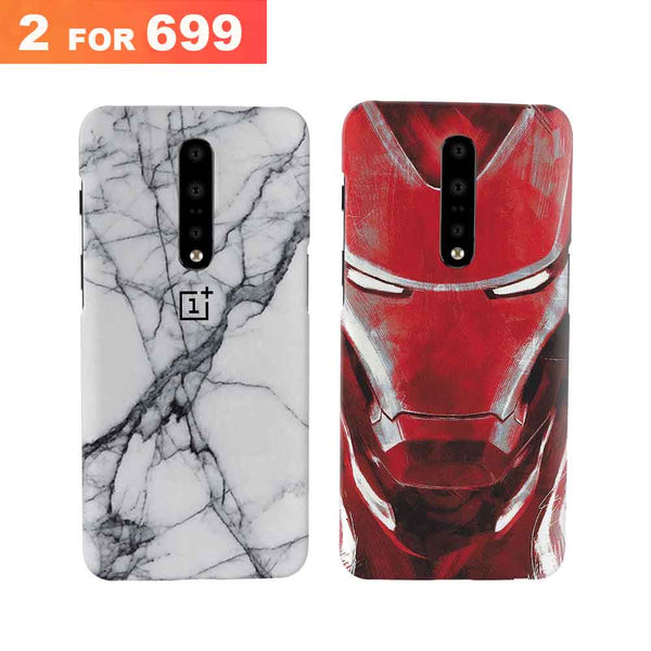 Combo Offer On Iron Man And Marble Pattern Mobile Case For Oneplus 7 Pro ( Pack Of 2 )