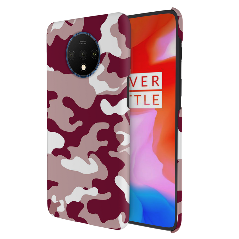 Maroon and White Camouflage Printed Slim Cases and Cover for OnePlus 7T