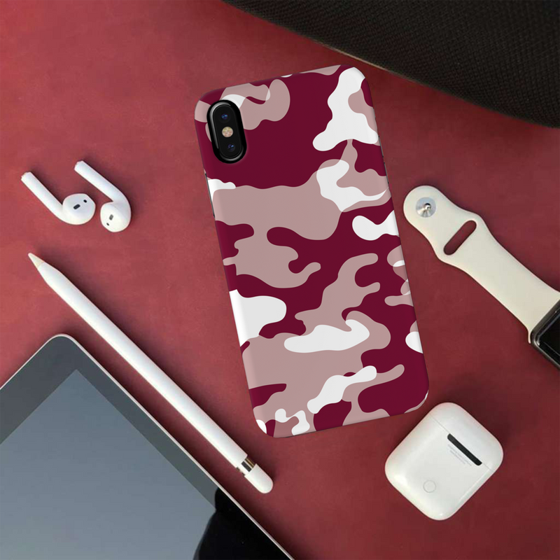 Maroon and White Camouflage Printed Slim Cases and Cover for iPhone XS