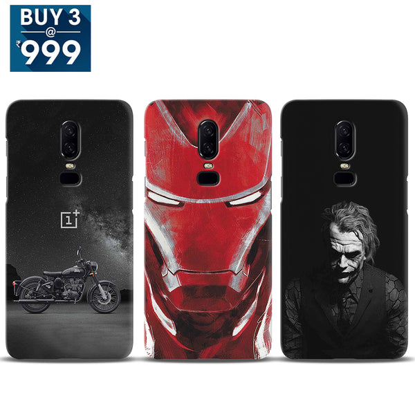 Combo Offer On Biker, Iron Man And Joker Pattern Mobile Case For Oneplus 6 ( Pack Of 3 )