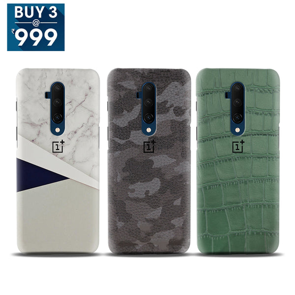 Combo Offer On Marble And Blue, Camo And Green Boxes Pattern Mobile Case For Oneplus 7T Pro ( Pack Of 3 )