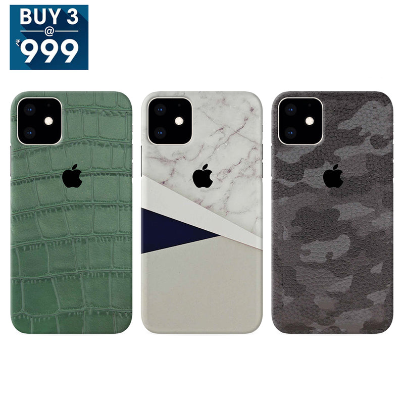 Combo Offer On Marble And Blue, Camo And Green Boxes Pattern Mobile Case For iPhone 11 Pro Max ( Pack Of 3 )