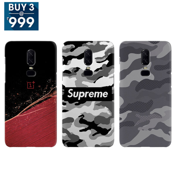 Combo Offer On Red Camo, Superme And Green Pattern Mobile Case For Oneplus 6 ( Pack Of 3 )