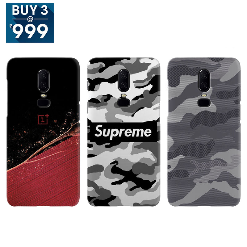 Combo Offer On Red Camo, Superme And Green Pattern Mobile Case For Oneplus 6 ( Pack Of 3 )