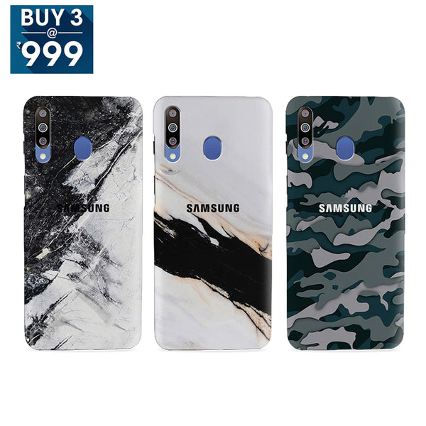 Combo Offer On Natural Marbles And Green Camo Pattern Mobile Case For Galaxy M30 ( Pack Of 3 )