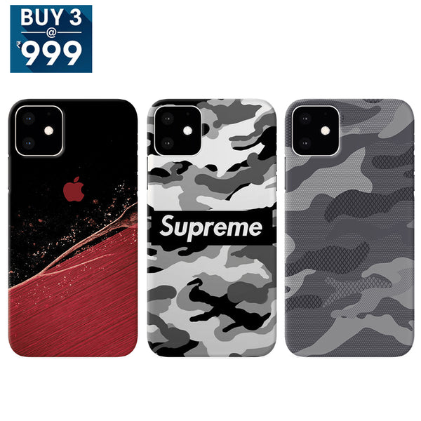 Combo Offer On Black And White, Camo And Superme Pattern Mobile Case For iPhone 11 Pro ( Pack Of 3 )