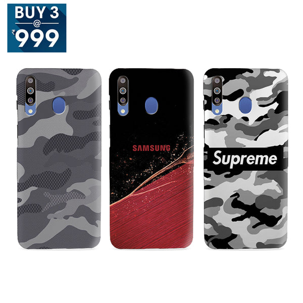 Combo Offer On Black And White, Camo And Superme Pattern Mobile Case For Galaxy M30 ( Pack Of 3 )