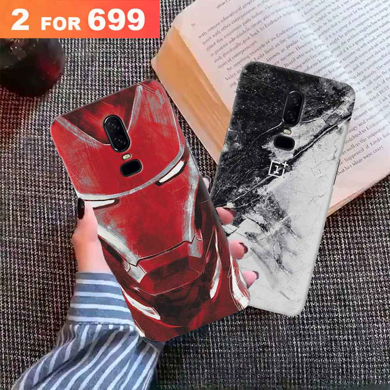 Combo Offer On Iron Man And Marble Pattern Mobile Case For Oneplus 6 ( Pack Of 2 )