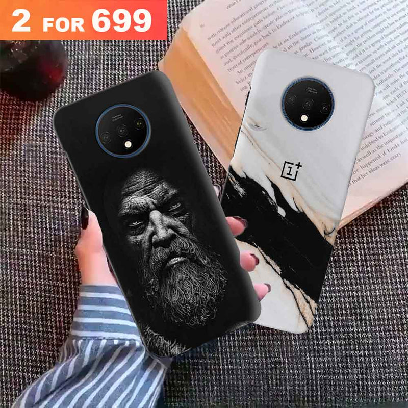 Combo Offer On Beard And Marble Pattern Mobile Case For Oneplus 7T ( Pack Of 2 )
