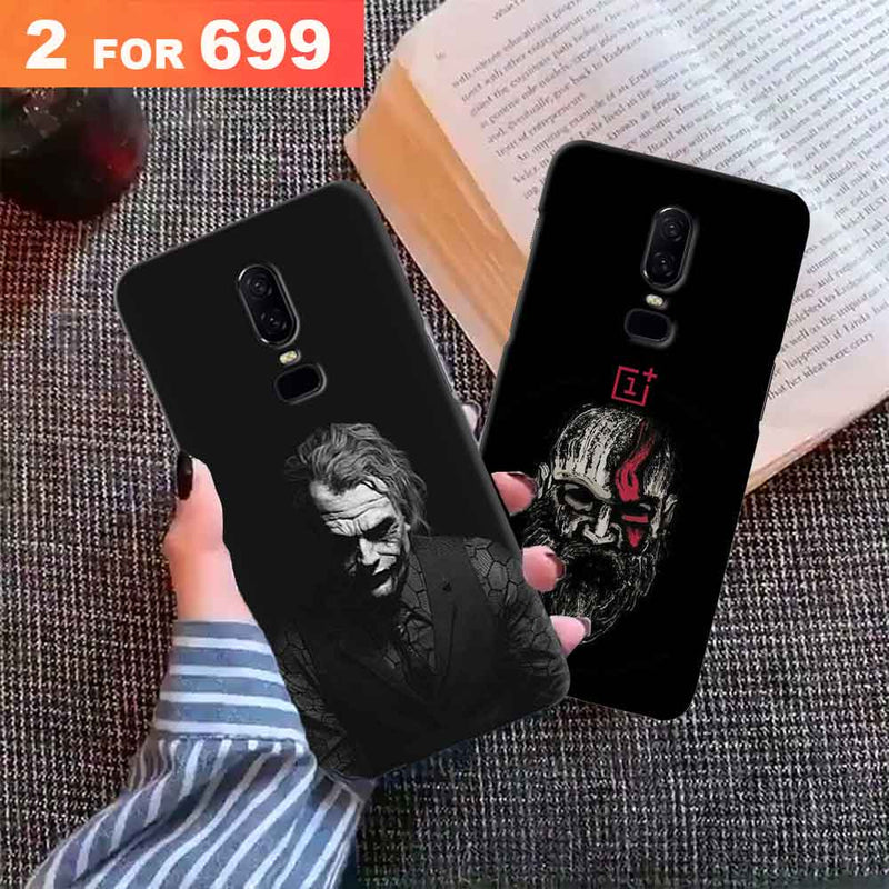Combo Offer On Black And White Joker And Beard Old Man Pattern Mobile Case For Oneplus 6 ( Pack Of 2 )