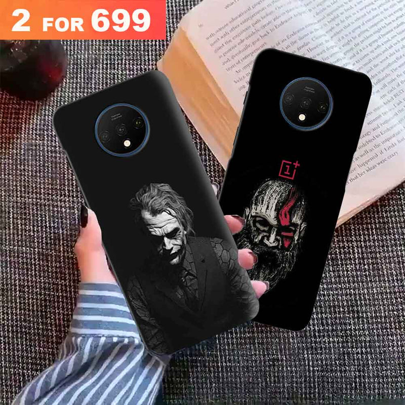 Combo Offer On Black And White Joker And Beard Old Man Pattern Mobile Case For Oneplus 7T ( Pack Of 2 )
