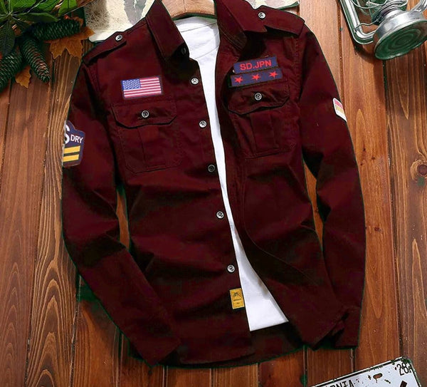 Fashionable Maroon Cargo Full Sleeves Shirt For Men (Only Shirt)