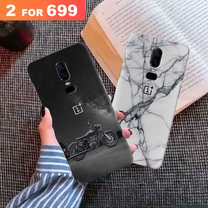 Combo Offer On Biker And Marble Pattern Mobile Case For Oneplus 6 ( Pack Of 2 )