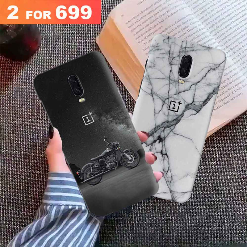 Combo Offer On Biker And Marble Pattern Mobile Case For Oneplus 6T ( Pack Of 2 )