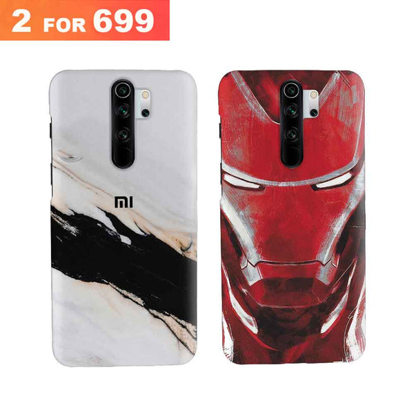 Combo Offer On Iron Man And Marble Pattern Mobile Case For Redmi Note 8 Pro ( Pack Of 2 )
