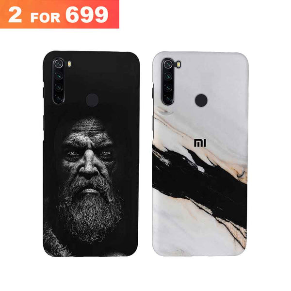 Combo Offer On Beard Man And Marble Pattern Mobile Case For Redmi Note 8 ( Pack Of 2 )