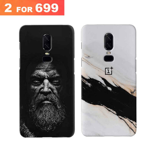 Combo Offer On Beard And Marble Pattern Mobile Case For Oneplus 6 ( Pack Of 2 )