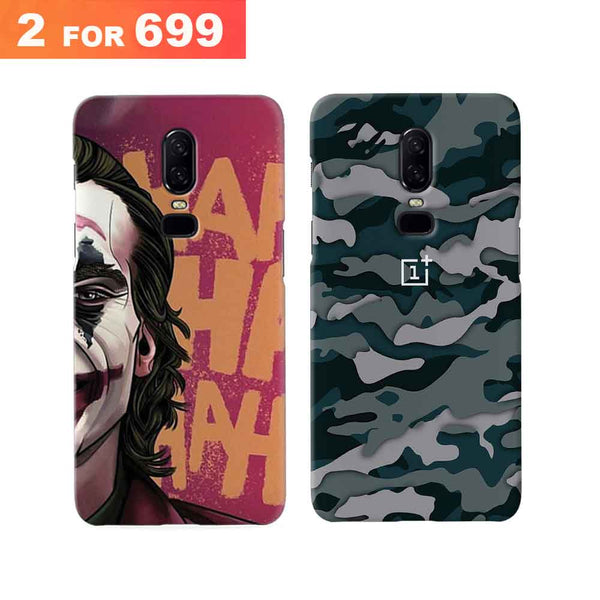 Combo Offer On Joker And Green Camo Pattern Mobile Case For Oneplus 6 ( Pack Of 2 )