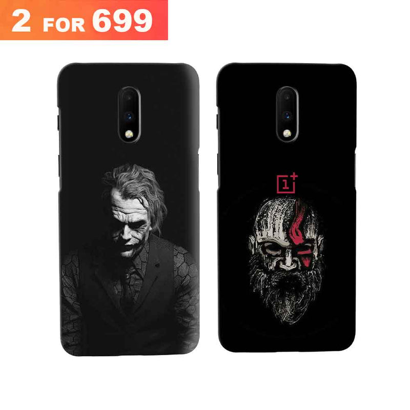 Combo Offer On Black And White Joker And Beard Old Man Pattern Mobile Case For Oneplus 7 ( Pack Of 2 )