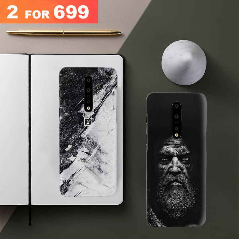 Combo Offer On Beard And Marble Pattern Mobile Case For Oneplus 7T Pro ( Pack Of 2 )