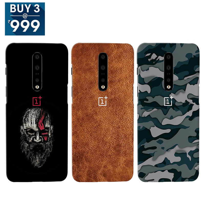 Combo Offer On Beard, Deasert And Military Camo Pattern Mobile Case For Oneplus 7T Pro ( Pack Of 3 )