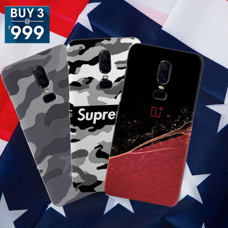 Combo Offer On Red Camo, Superme And Green Pattern Mobile Case For Oneplus 6 ( Pack Of 3 )