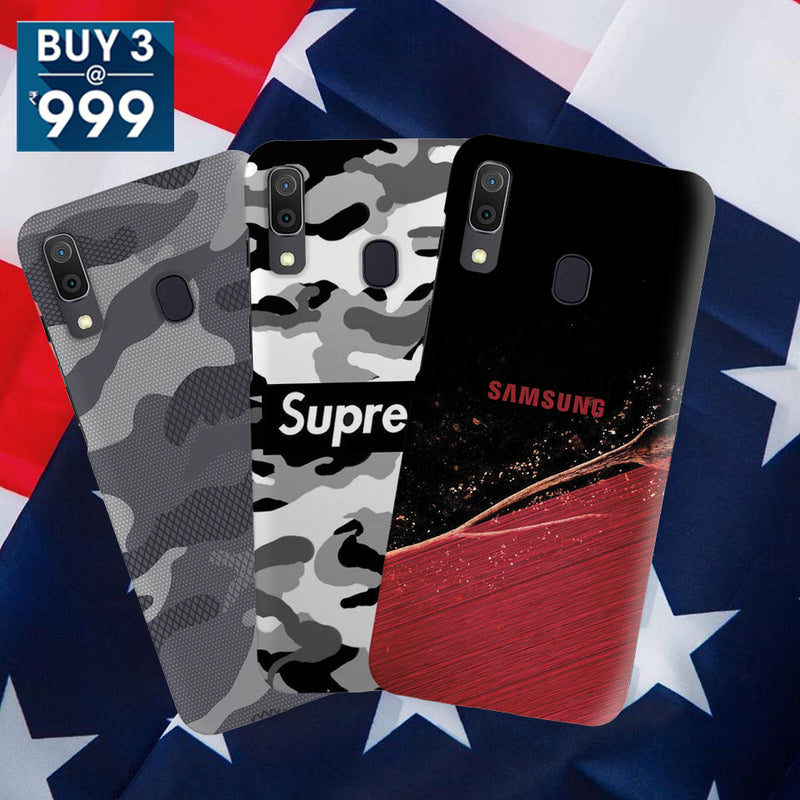Combo Offer On Red And Black, Superme And Camo Pattern Mobile Case For Galaxy  A20  ( Pack Of 3 )