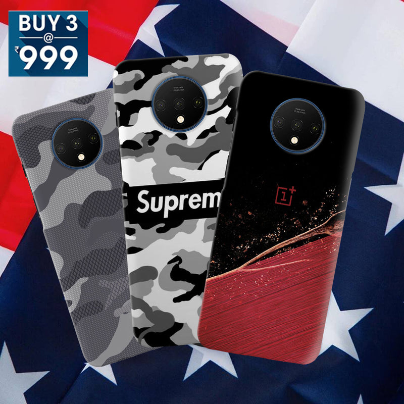 Combo Offer On Red And Black , Superme And Camo Pattern Mobile Case For Oneplus 7T  ( Pack Of 3 )