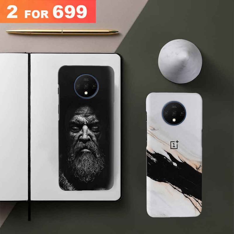 Combo Offer On Beard And Marble Pattern Mobile Case For Oneplus 7T ( Pack Of 2 )