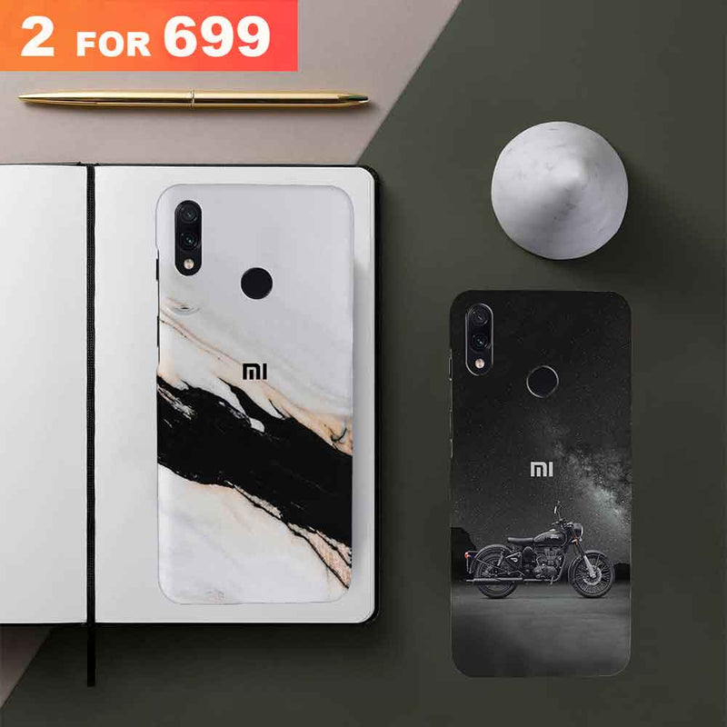 Combo Offer On Biker And Marble Pattern Mobile Case For Redmi Note 7 Pro ( Pack Of 2 )