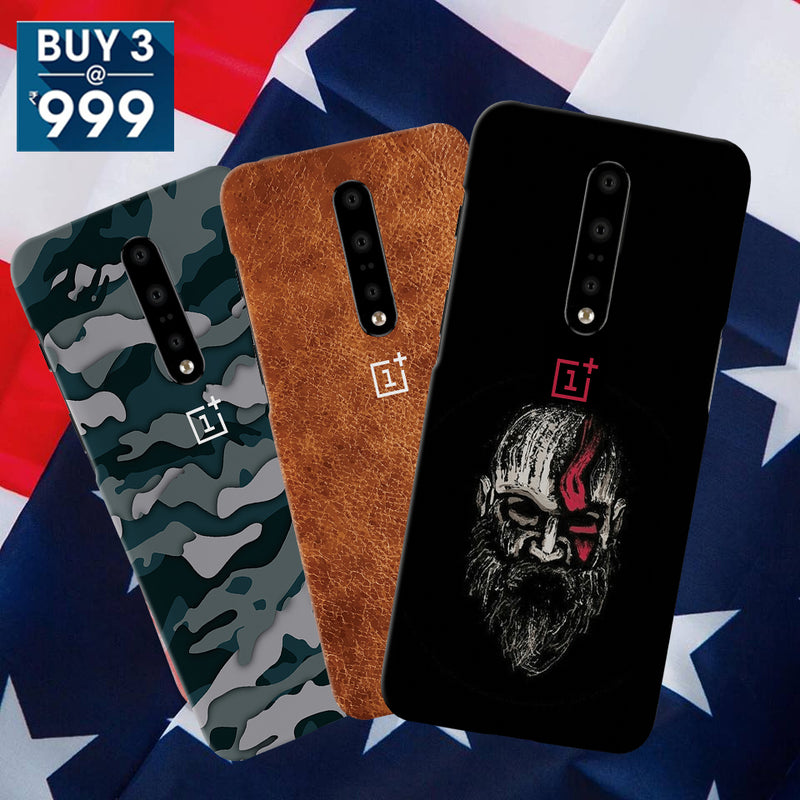 Combo Offer On Beard, Deasert And Military Camo Pattern Mobile Case For Oneplus 7T Pro ( Pack Of 3 )