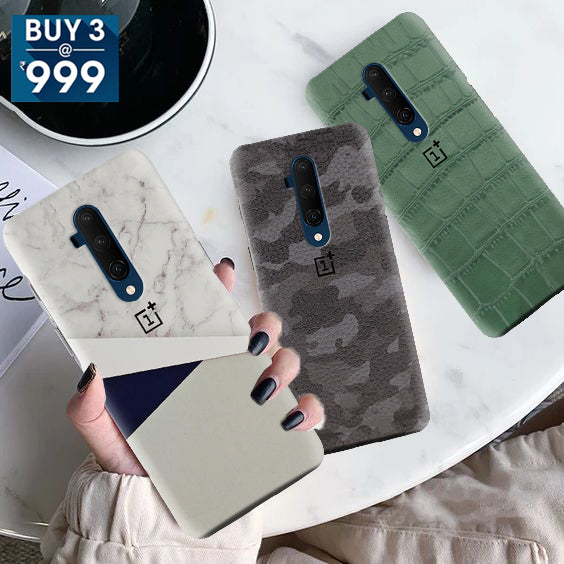 Combo Offer On Marble And Blue, Camo And Green Boxes Pattern Mobile Case For Oneplus 7T Pro ( Pack Of 3 )
