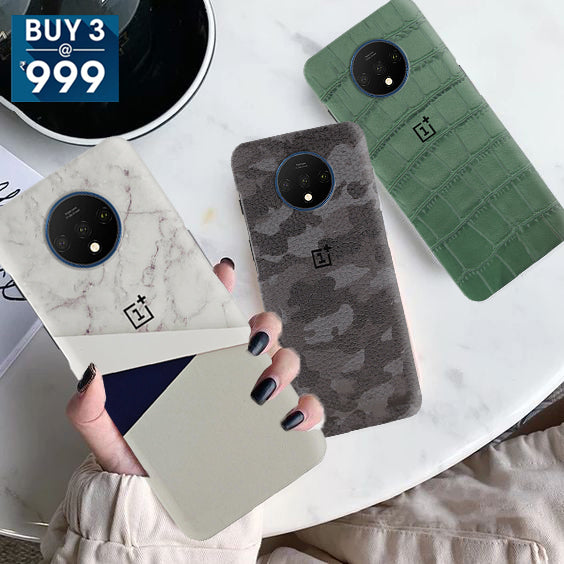 Combo Offer On Marble And Blue, Camo And Green Boxes Pattern Mobile Case For Oneplus 7T ( Pack Of 3 )