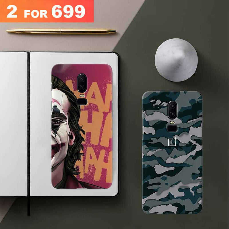 Combo Offer On Joker And Green Camo Pattern Mobile Case For Oneplus 6 ( Pack Of 2 )