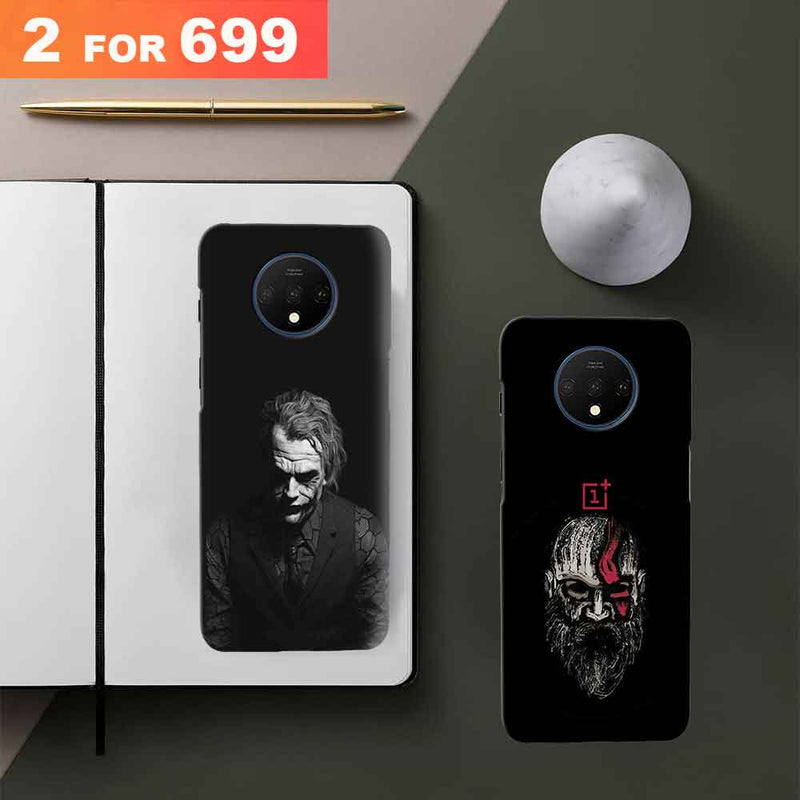 Combo Offer On Black And White Joker And Beard Old Man Pattern Mobile Case For Oneplus 7T ( Pack Of 2 )