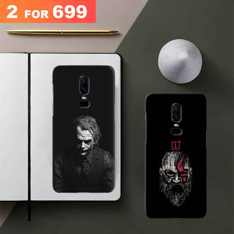 Combo Offer On Black And White Joker And Beard Old Man Pattern Mobile Case For Oneplus 6 ( Pack Of 2 )
