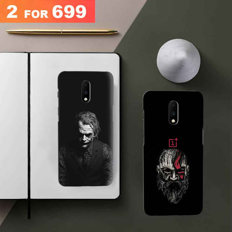 Combo Offer On Black And White Joker And Beard Old Man Pattern Mobile Case For Oneplus 7 ( Pack Of 2 )