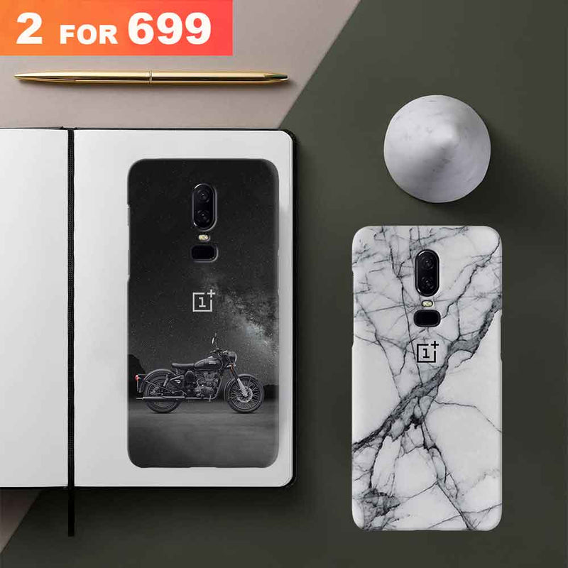 Combo Offer On Biker And Marble Pattern Mobile Case For Oneplus 6 ( Pack Of 2 )